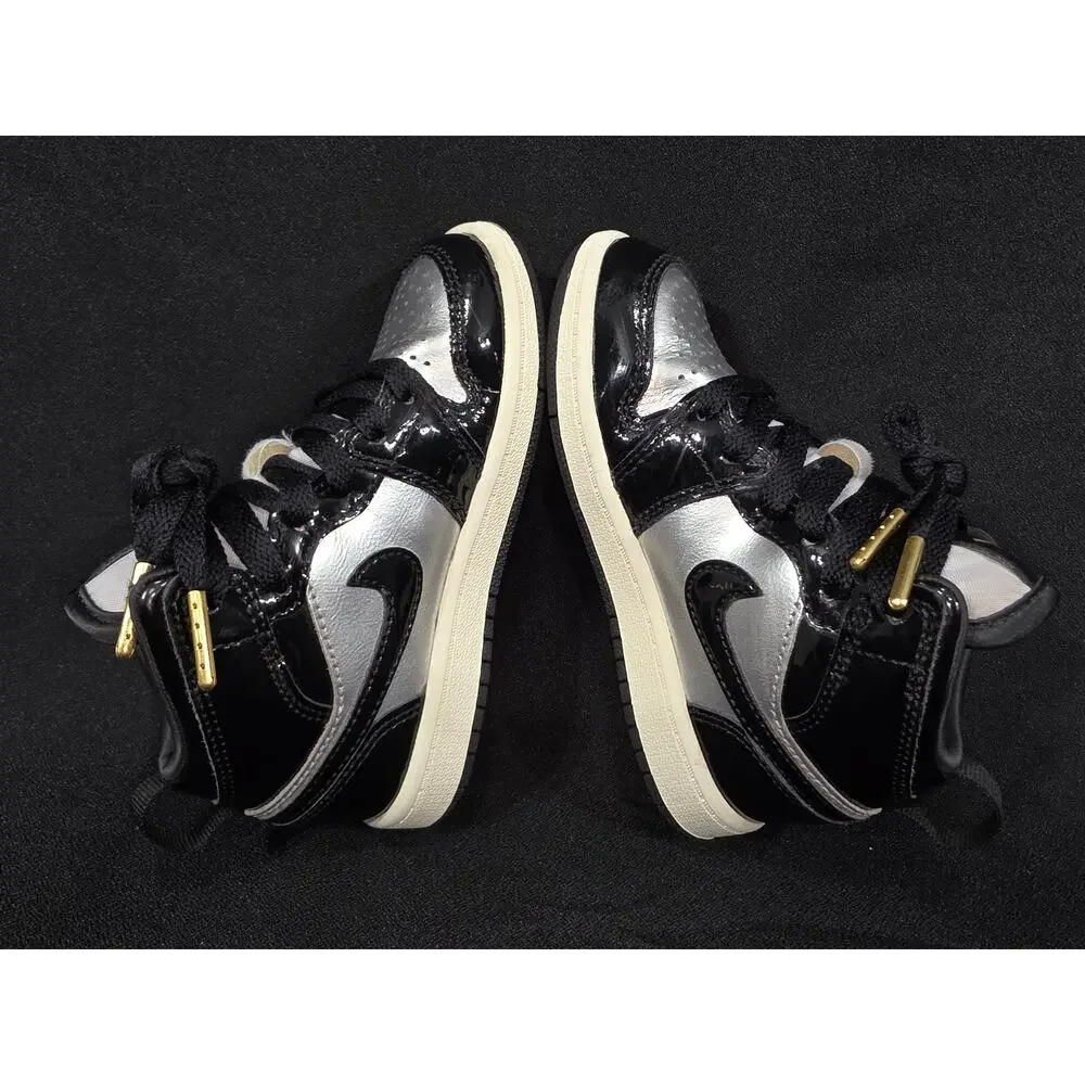 Nike Air Jordan 1 Mid Special Edition Black Metallic Silver Gold Size 11C